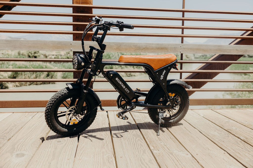 Electric bicycle, featuring a sleek frame, battery pack, and pedal-assist motor.